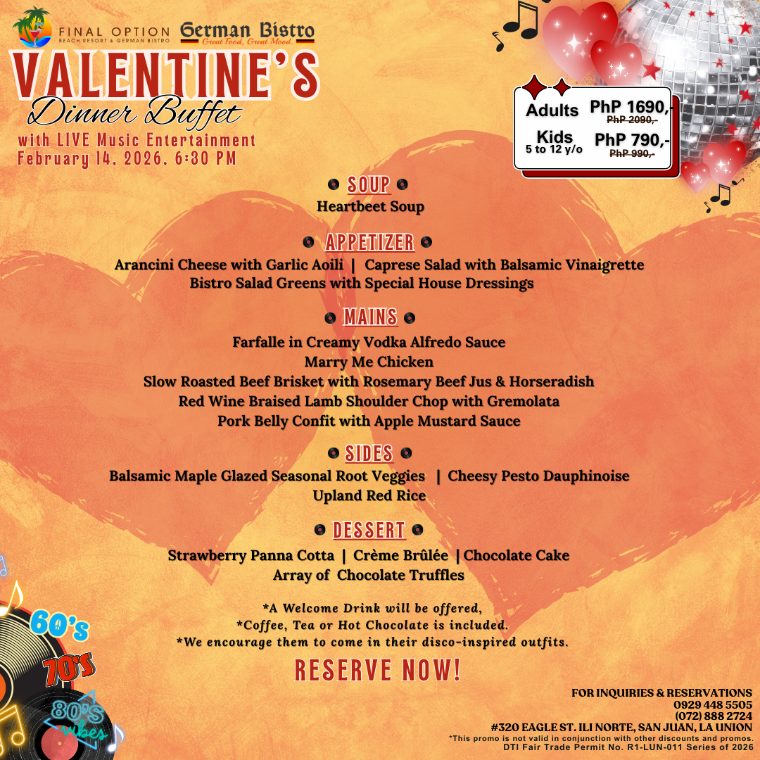 Valentine's Day Special Menu featuring gourmet dishes at German Bistro